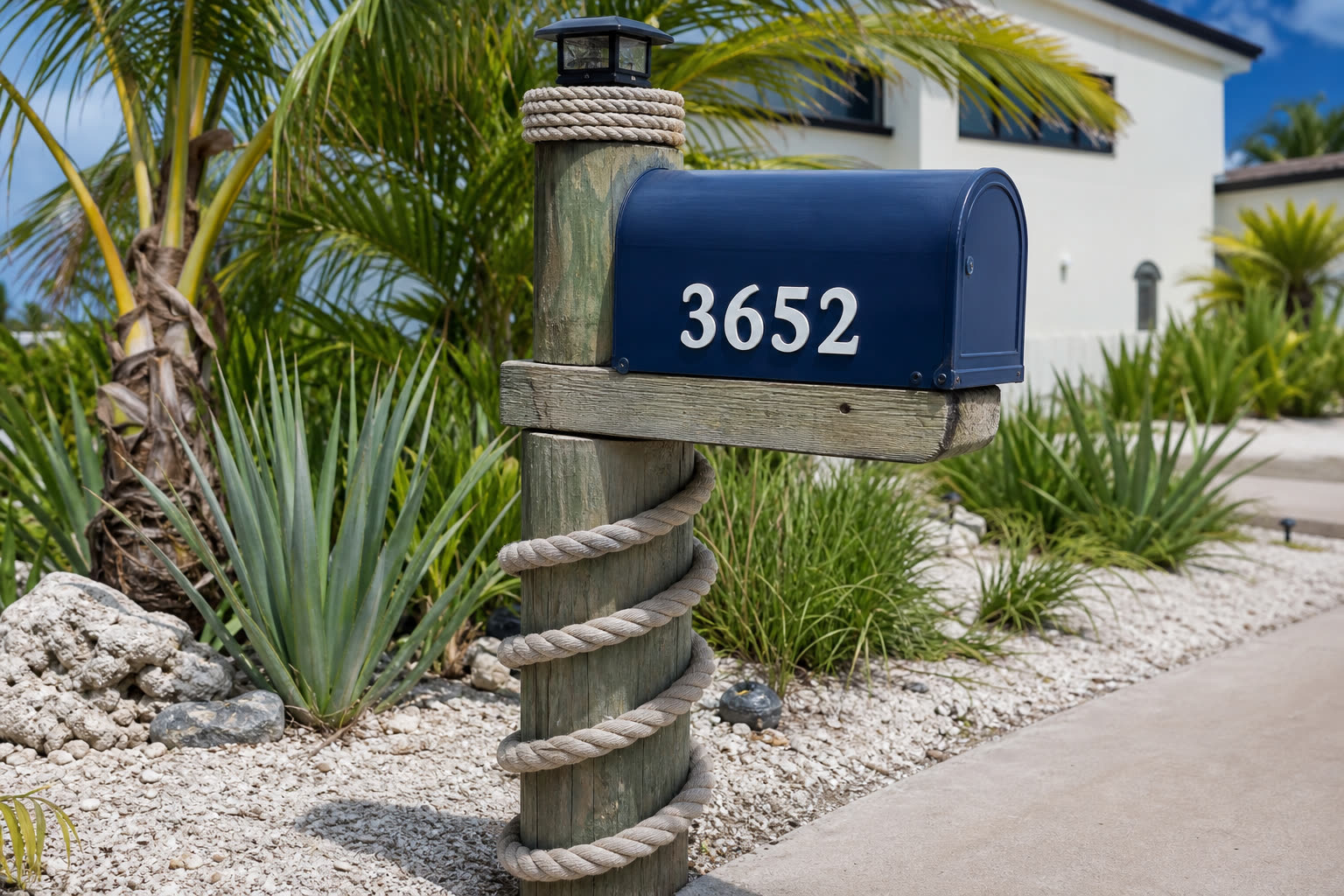 The Cape — coastal piling-style mailbox