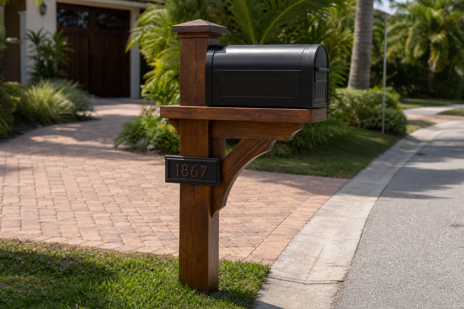 The Craftsman — custom wood mailbox post
